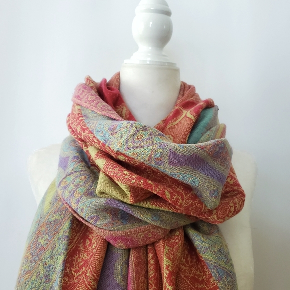 Collection Eighteen Pastel Reversible Large Scarf Wrap - Picture 5 of 13